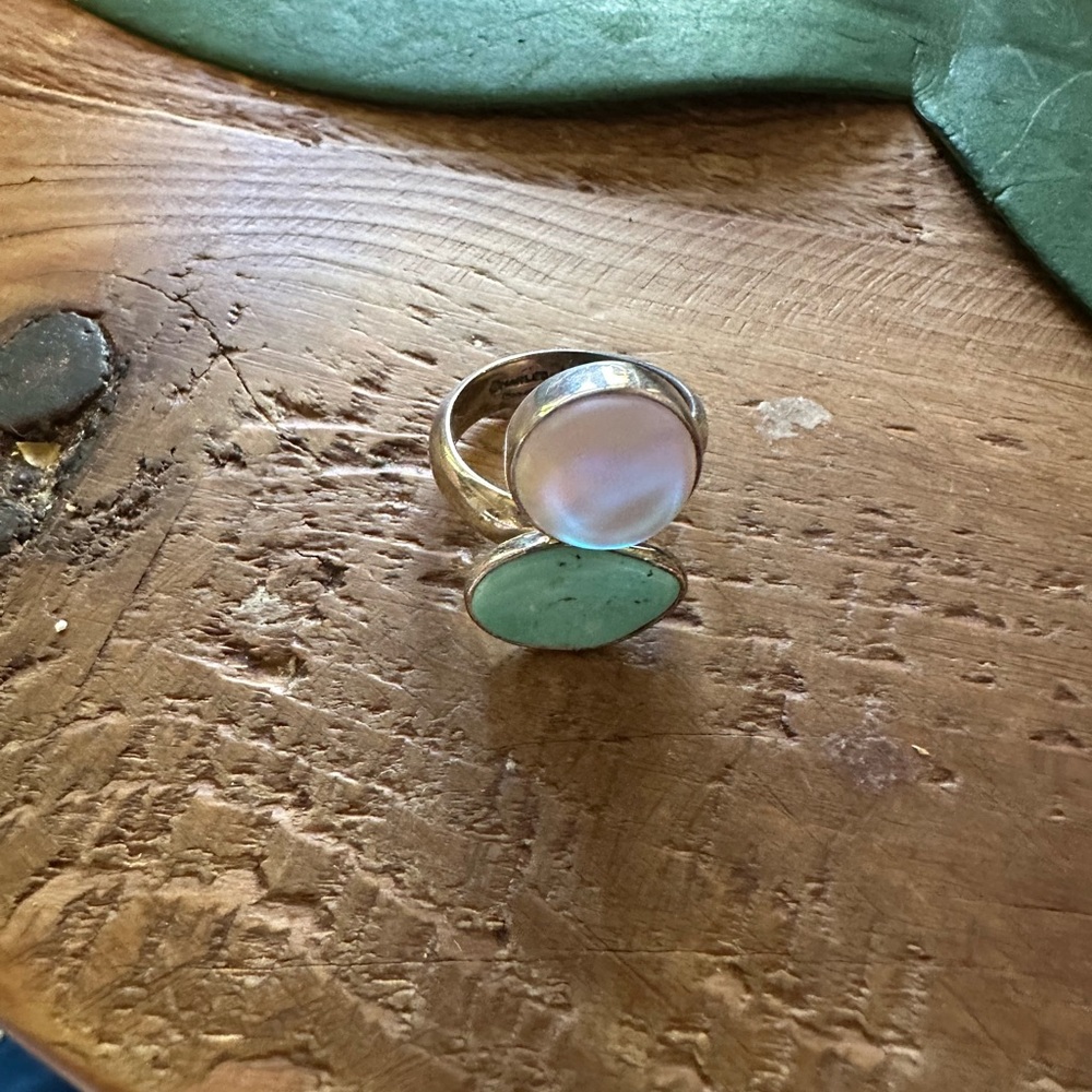 Silver and Green Stone Ring